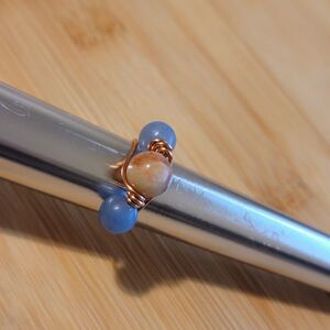 Handmade Sunstone and Blue Aventurine Copper Wire Wrapped Ring